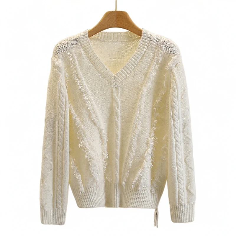 【伍莎-自营】个性渐变色V领流苏针织衫#MKN48M003