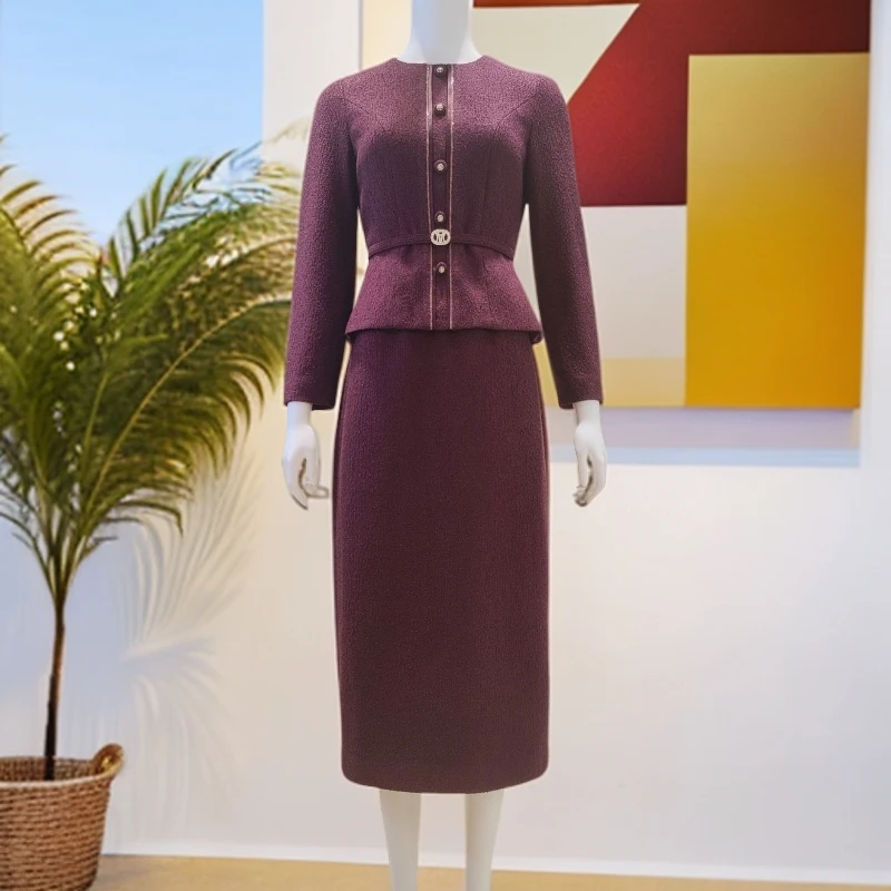 慕天姿171225喜妈妈喜婆婆礼服连衣裙轻奢气质圆领修身显瘦中长款