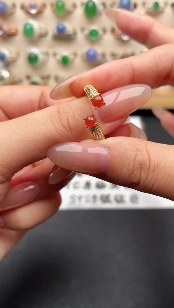 银S925镶嵌戒指翡翠一物一证一礼盒