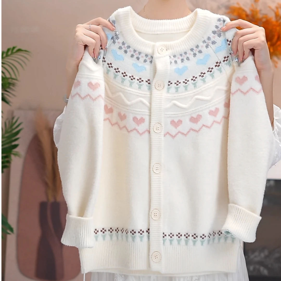皇室童缘2025秋季新款甜美爱心毛衣开衫