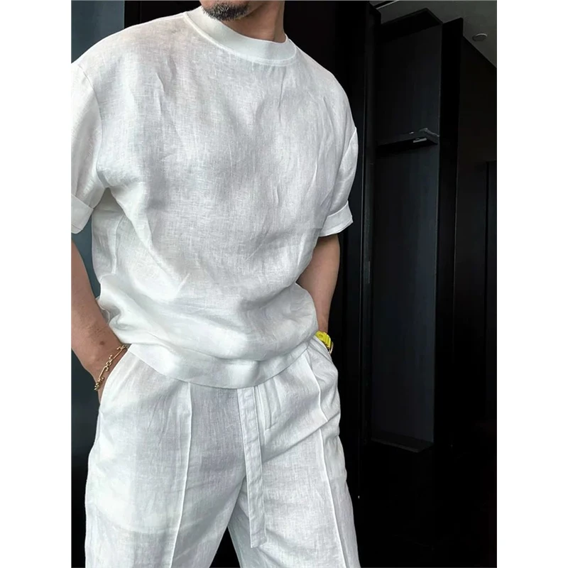 夏季薄款300斤超大码纯色简约运动套装男女休闲短袖T恤宽松直筒裤