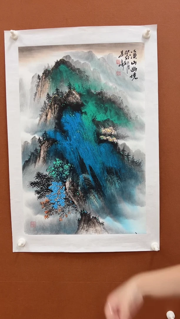 国画国画李文峰四尺三开泼彩山水