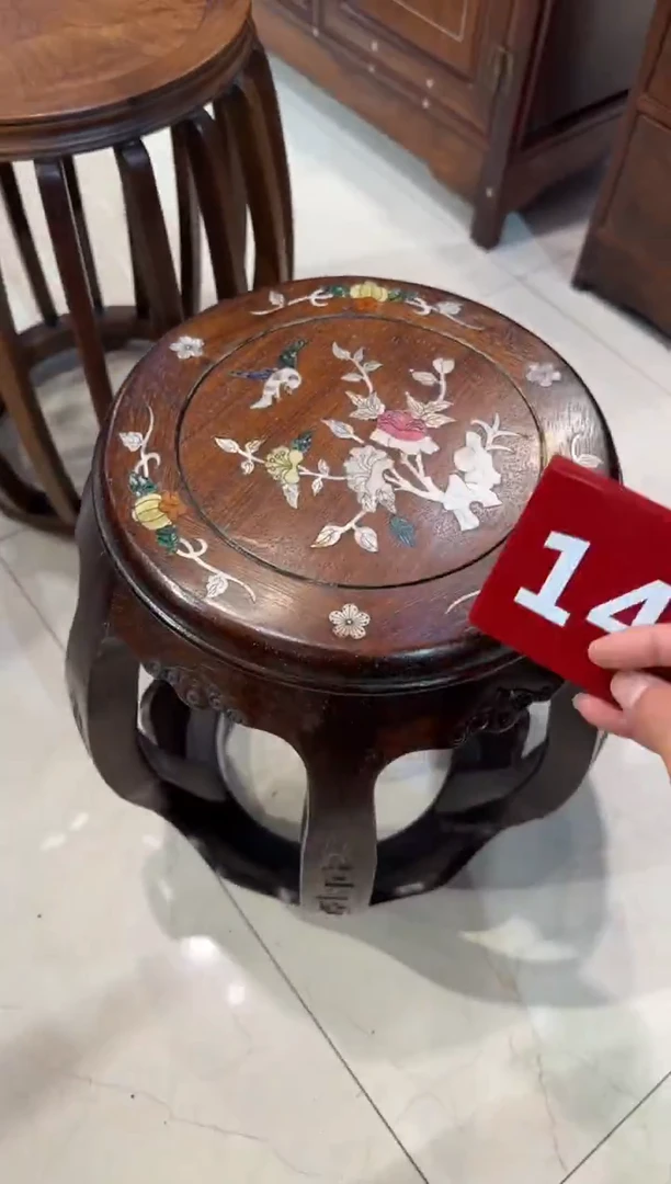 木木头款花梨花鸟鼓凳658
