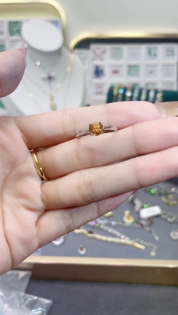 黄晶戒指银S925镶嵌天然宝石
