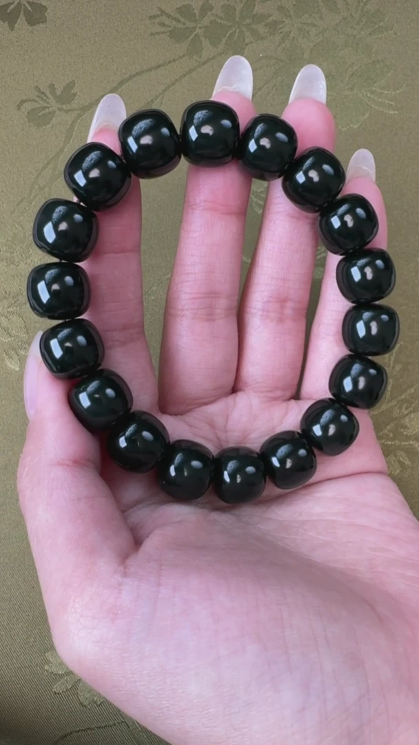 未镶嵌手链和田玉（青玉）塔青特细一步到位卡12.5手串