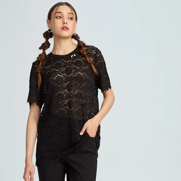 水淼/2025春季新款时尚气质蕾丝套头小衫  10043