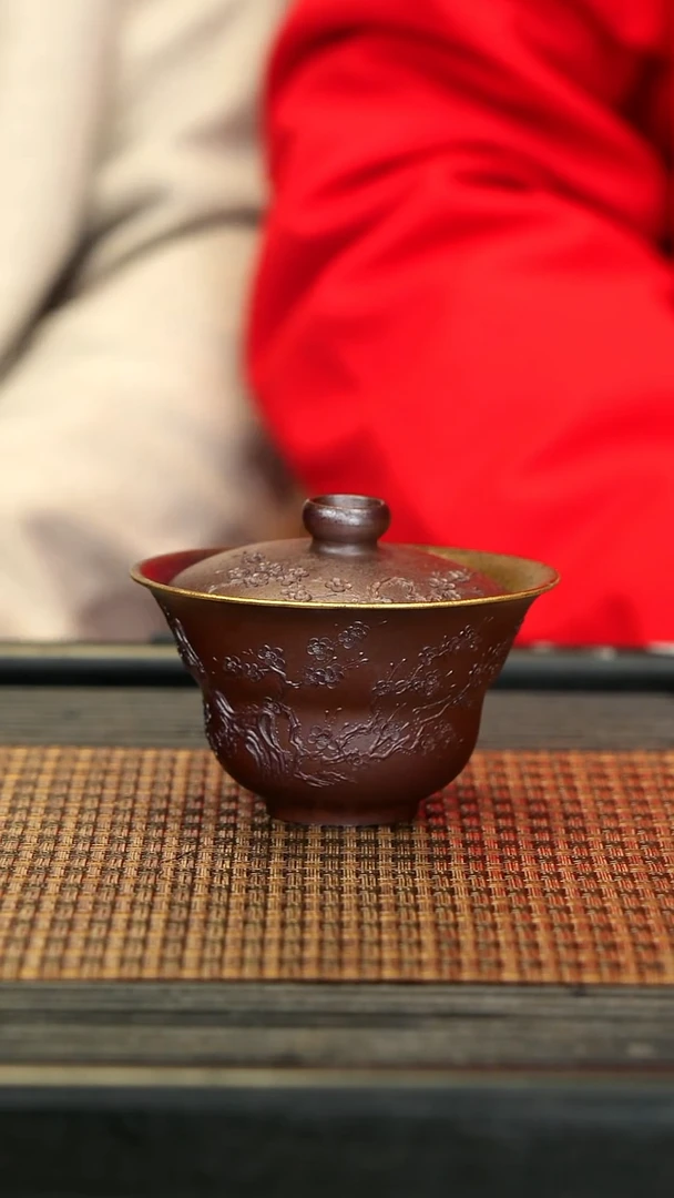 【闪购商品】紫砂茶壶WT32梅花盖碗 柴烧