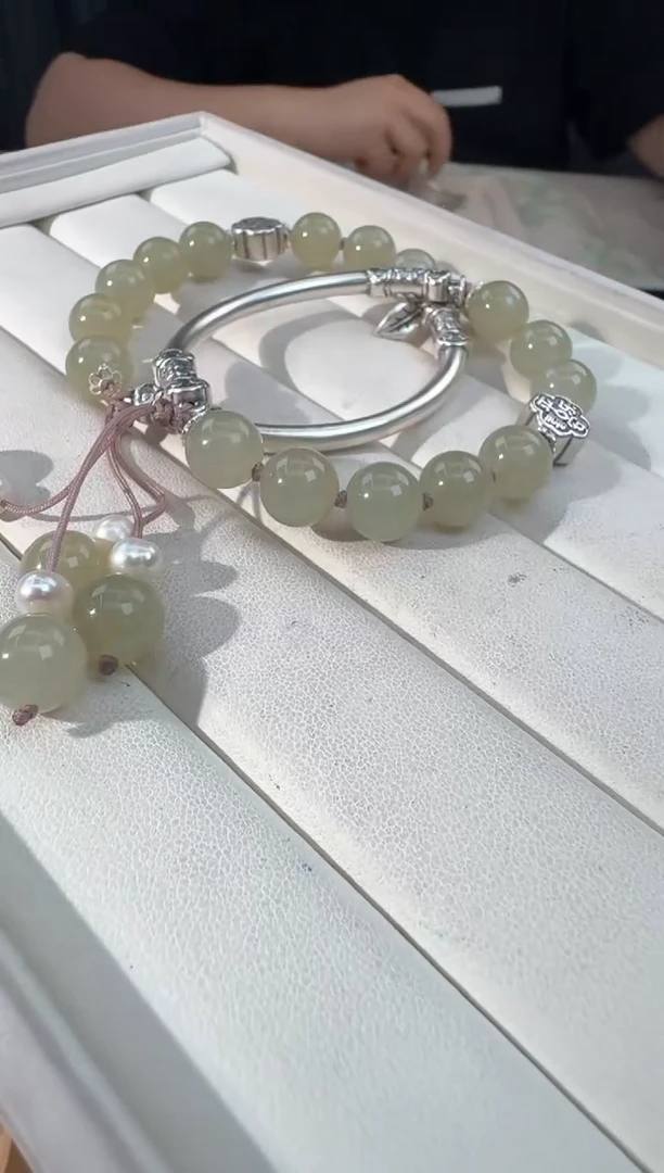 手链银S925镶嵌和田玉和田玉半镯款发货多样性发其一