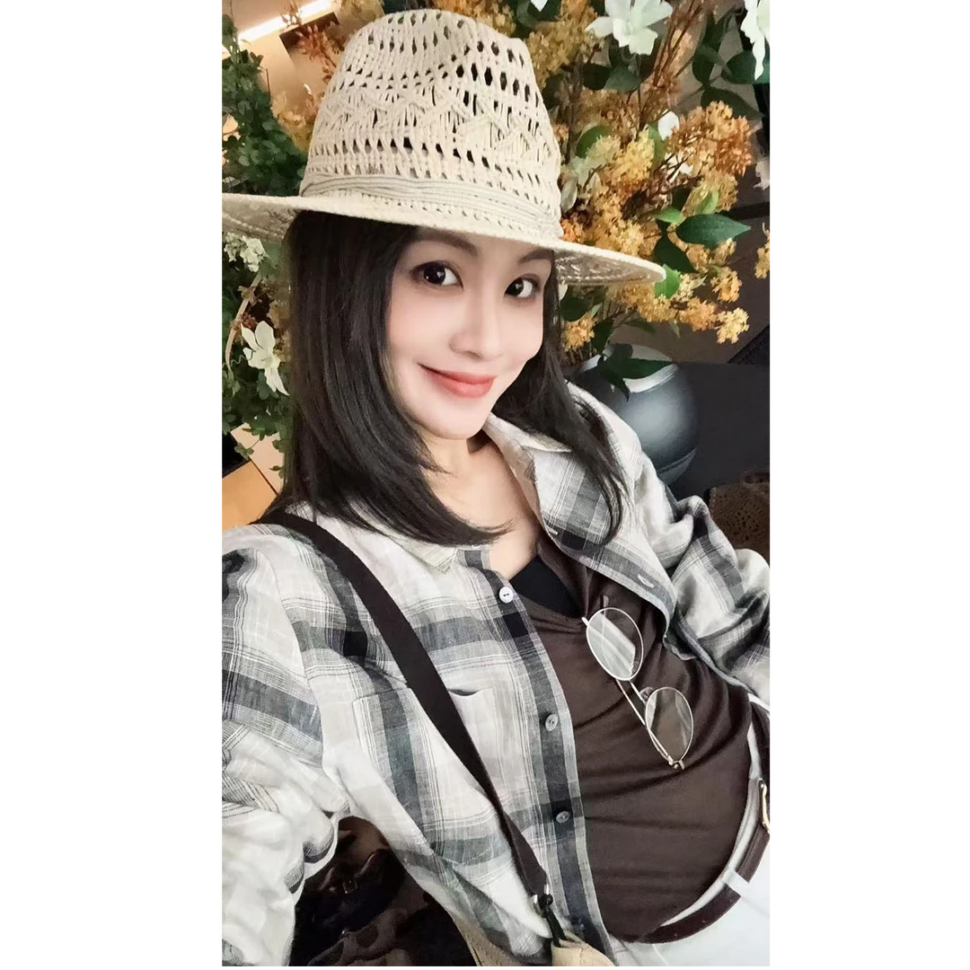 美洋MEIYANG 麦田格子衬衫 棉麻格纹色织_撞色休闲宽松长袖衬衣U