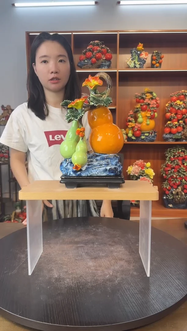 陶瓷有底座三葫芦摆件