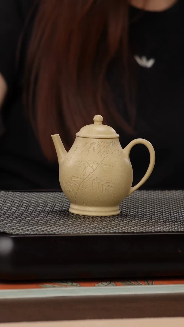 茶壶紫砂梨皮本绿竹刻高潘壶180cc