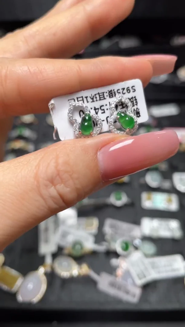 银S925镶嵌戒指翡翠天然翡翠A货