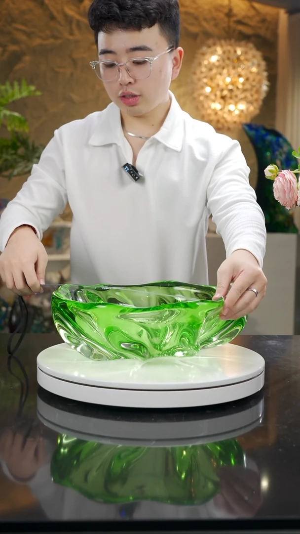 手工艺品琉璃荷花祖母绿花朵果碗小号