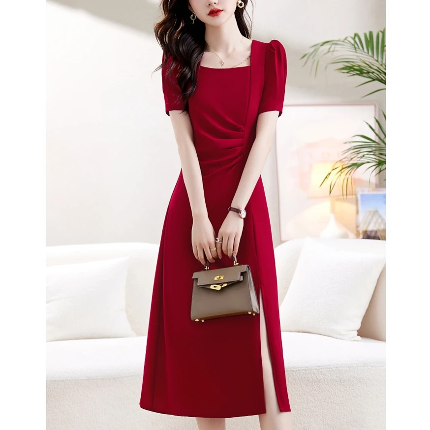 高中连衣裙中年女人旅游穿的裙子小礼服夏季裙子长款修身法式