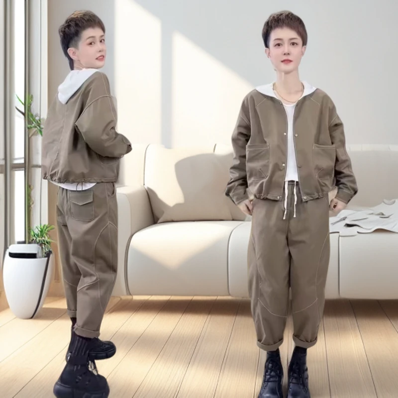 韩版运动风时髦休闲两件套春秋新款洋气减龄显瘦高级感外套裤子