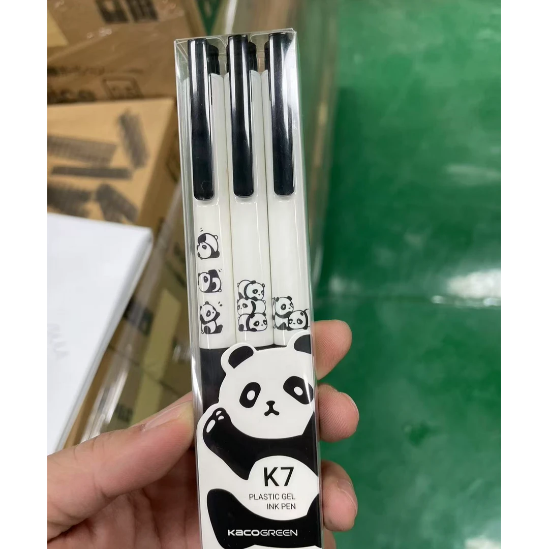 kaco熊猫派对K7黑色中性笔3支装