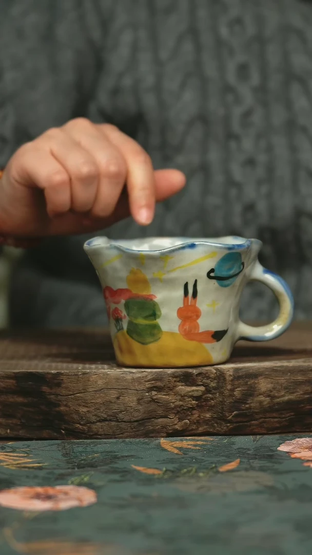 【闪购商品】瓷片杯釉下彩手工手绘同款陶器