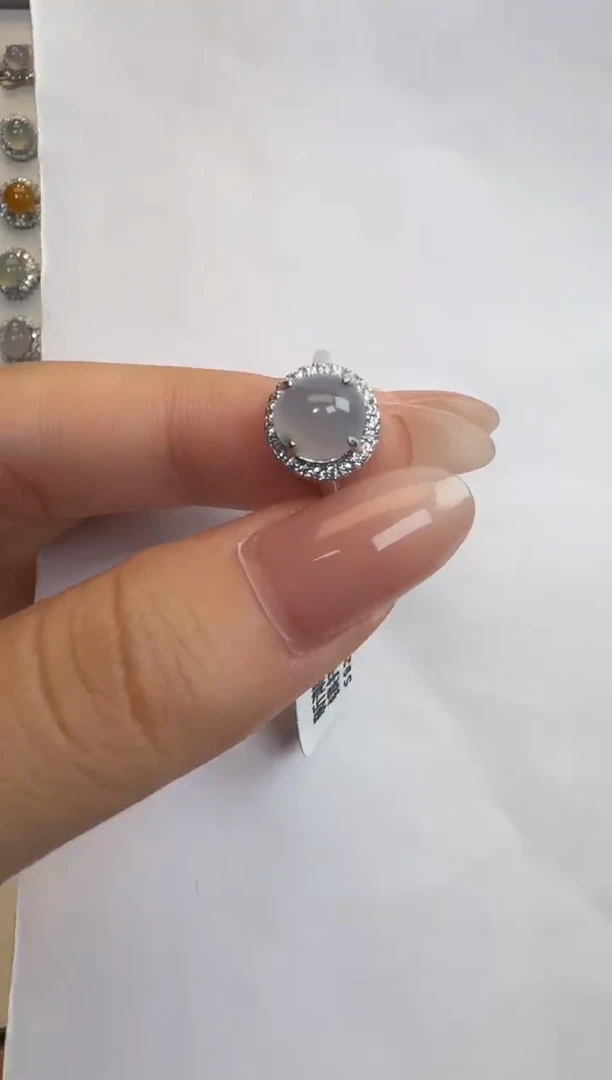 银S925镶嵌戒指翡翠通体925银镶缅甸A货翡翠戒指136