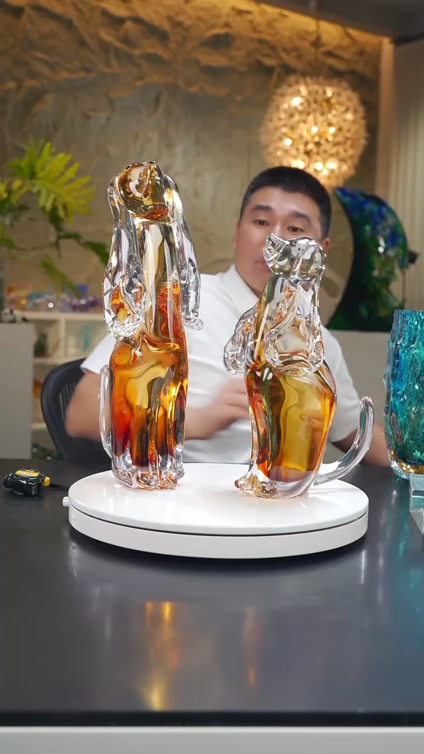 琉璃琥珀色小狗摆件一组