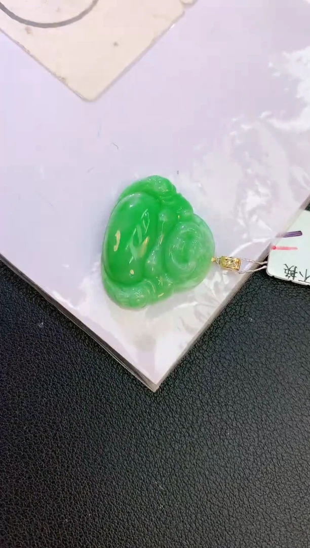 翡翠18K金镶嵌颈饰赠礼盒证书 麦麦