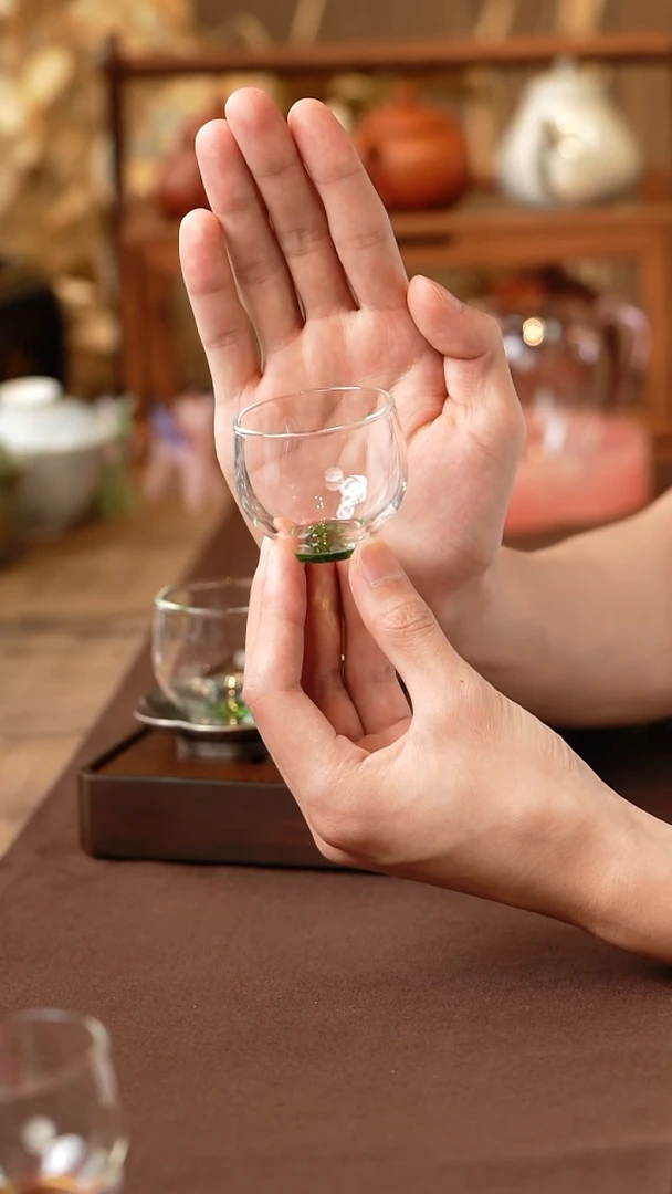暗香疏影/圆融杯/手工彩璃窨底/湖绿