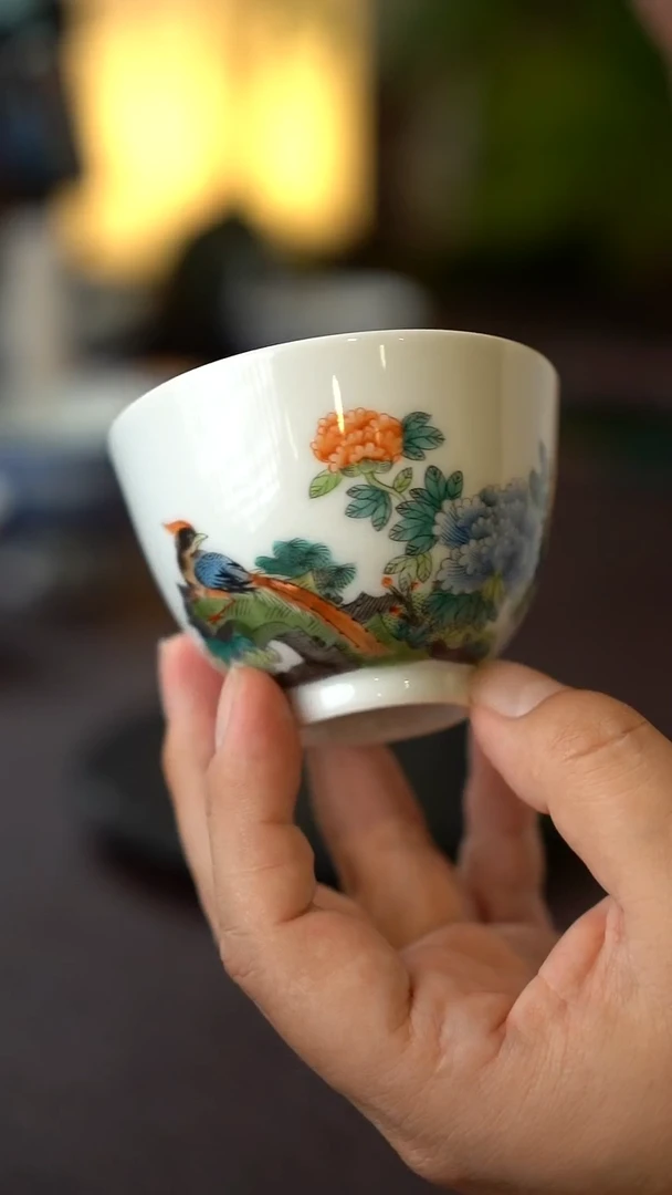 景德镇全手工手绘厚胎花鸟主人杯