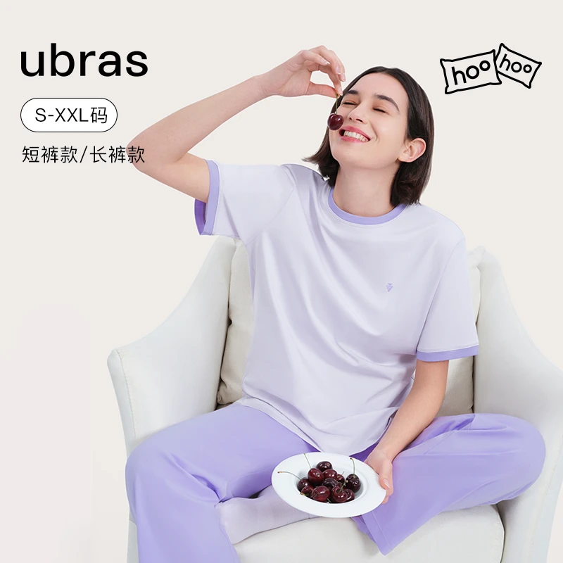ubras纯棉家居服情侣睡衣100%棉短袖套装男女款春夏