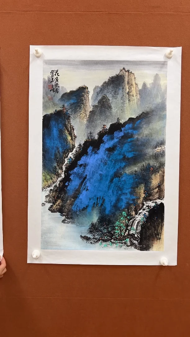 国画李文峰四尺三开泼彩山水