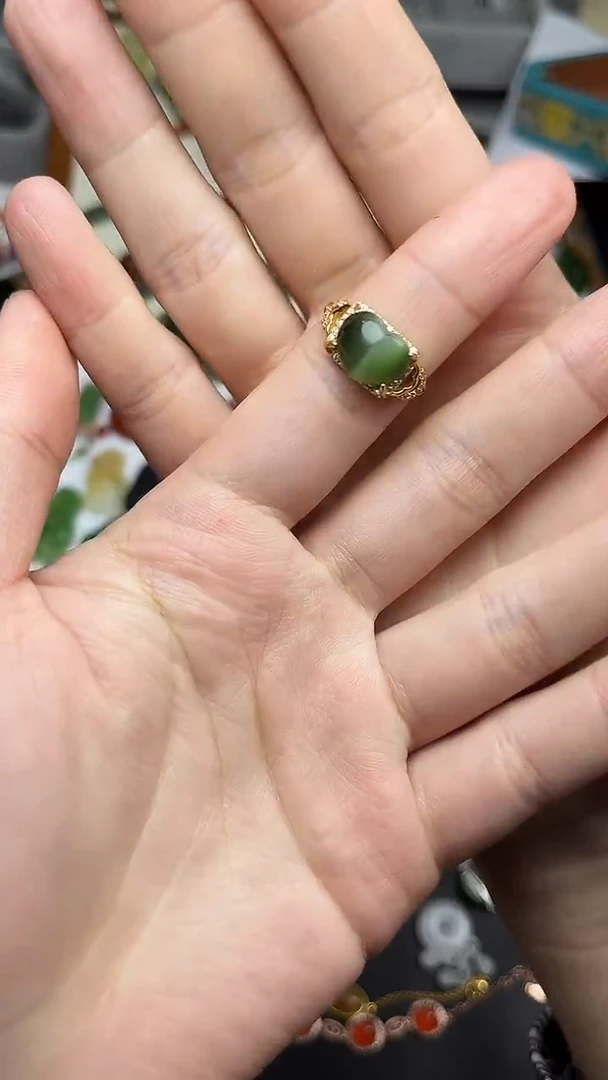 银S925镶嵌戒指和田玉猫眼戒指06