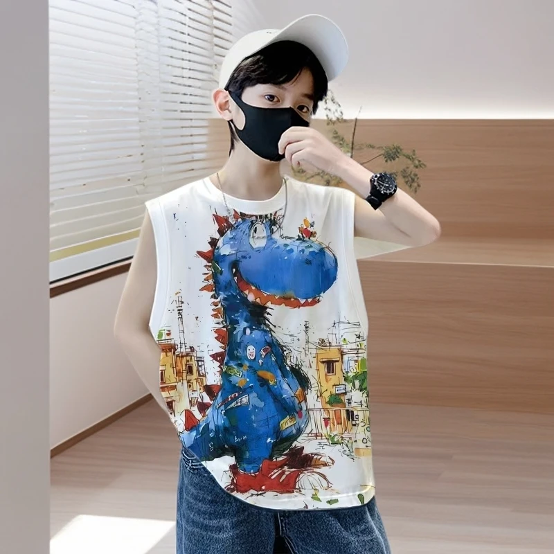 无袖坎肩背心男童慵懒夏季宽松卡通动漫印花外穿时尚潮流宽松运动