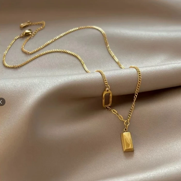 钛钢吊坠 【双十一特惠】不掉色冷淡风气质金色饰品简约百搭设计感