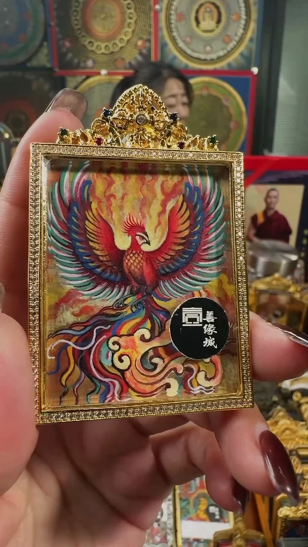 吊坠 壹善缘城手绘唐卡朱雀离火