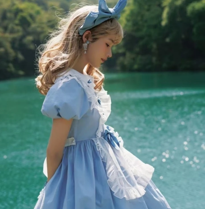 仲夏物语爱丽丝纯色op 蓝色公主裙 显白气质款 入门lo群lolita