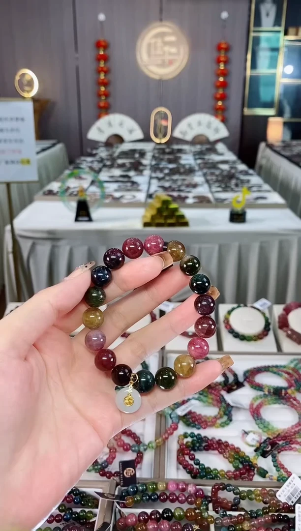老矿碧玺色标彩虹油料单圈手串11mm+未镶嵌碧玺dan多样性发货一条