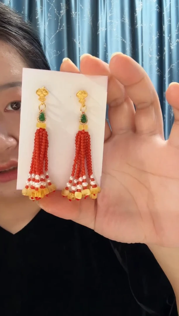 蜜蜡未镶嵌耳饰蜜蜡南红流苏耳坠