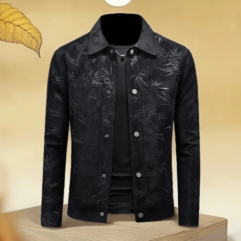 娜罗普西休闲翻领皮衣男士机车帅气春季新款派克服青年外套皮夹克