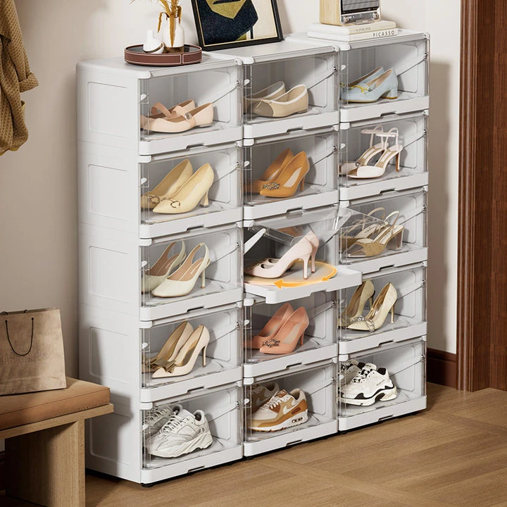 90°旋转鞋盒玄关鞋柜可叠加鞋子收纳盒防尘置物架玄关创意收纳架