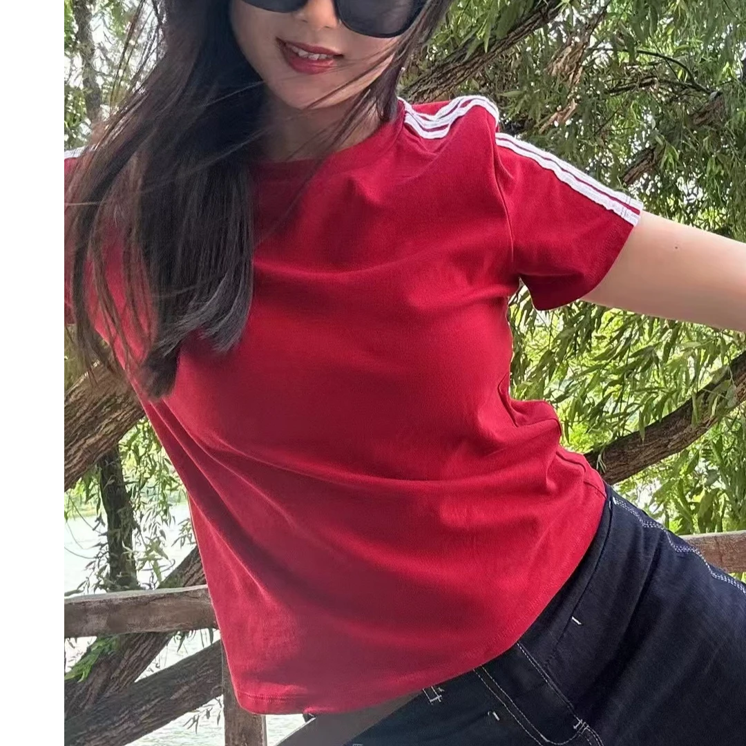 【波波家】夏季新款肩杠条休闲T恤