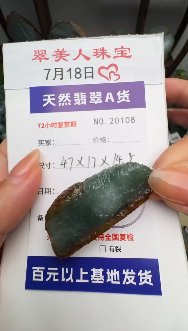 翡翠未镶嵌颈饰原石20108