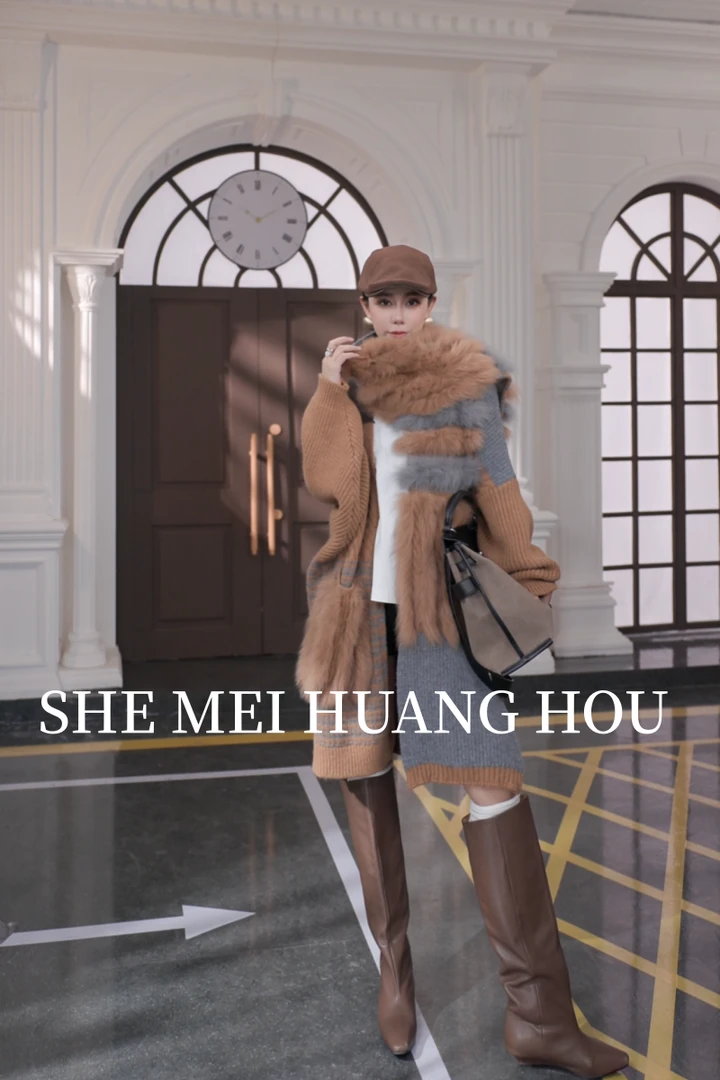 （温柔告白）原创狐狸毛羊毛针织中长款秋冬围巾款外套BC25051