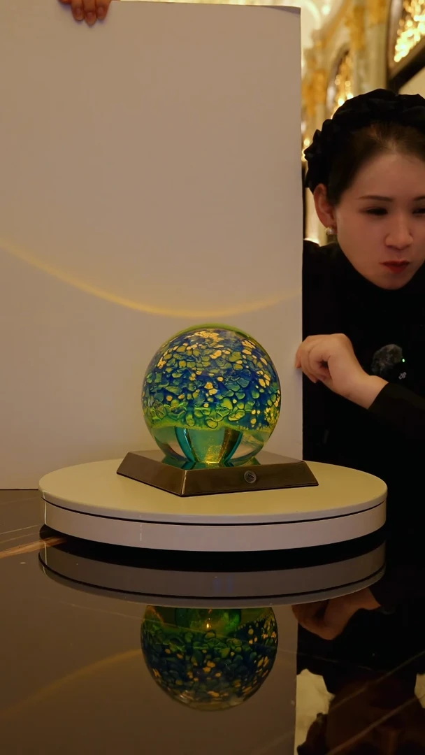 摆件蓝色琉璃灯摆件+AJ1619029灯底座黑色