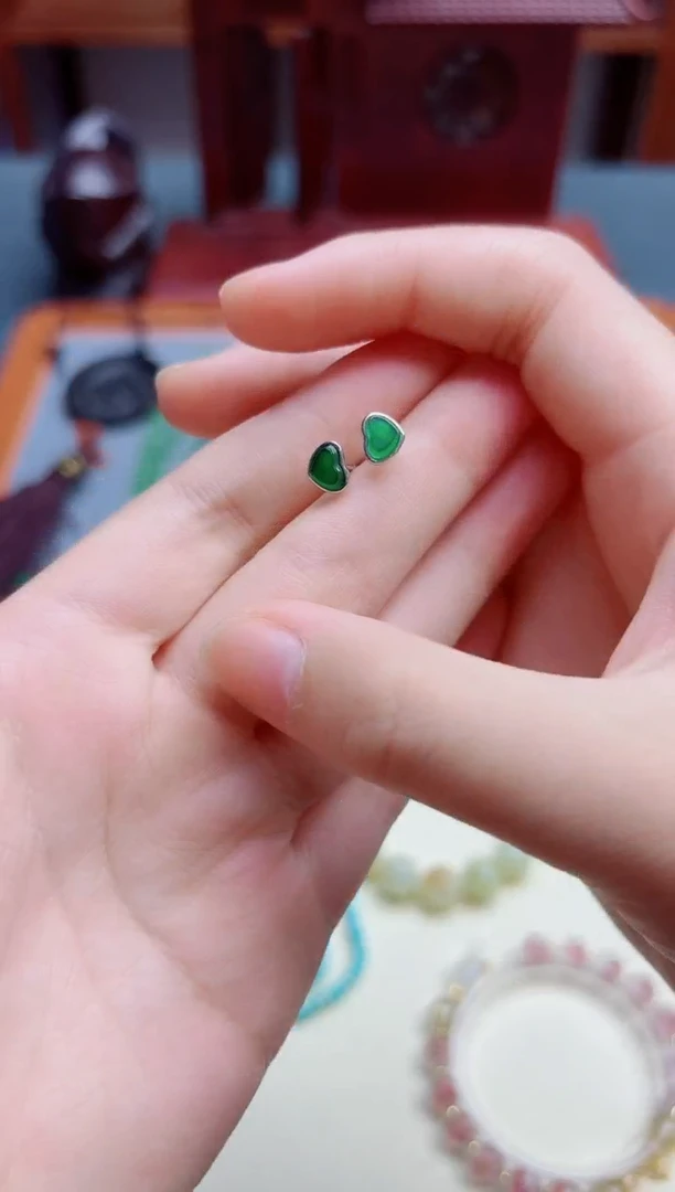 翡翠银S925镶嵌颈饰S925银翡翠耳钉*1 LXY