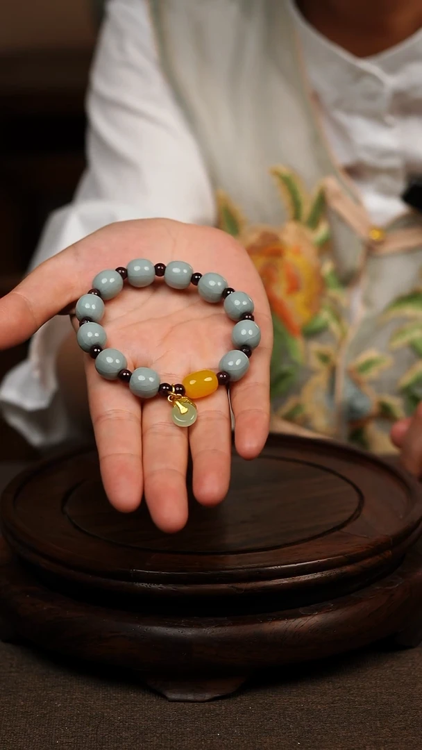 瓷片天青色手串女款