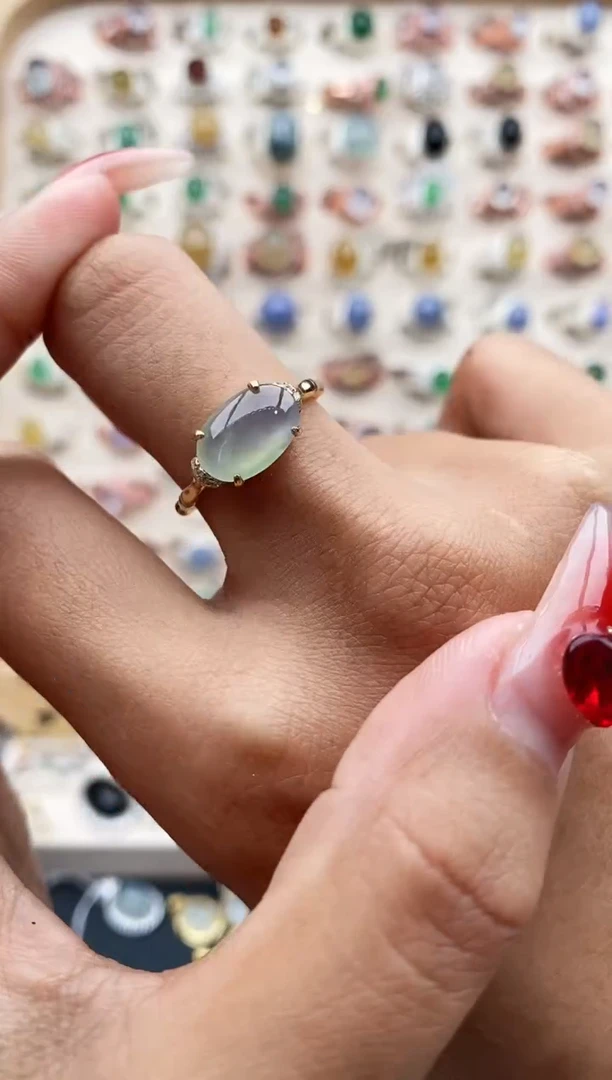 【闪购商品】翡翠戒指银S925镶嵌缅甸天然A货翡翠111  7+6