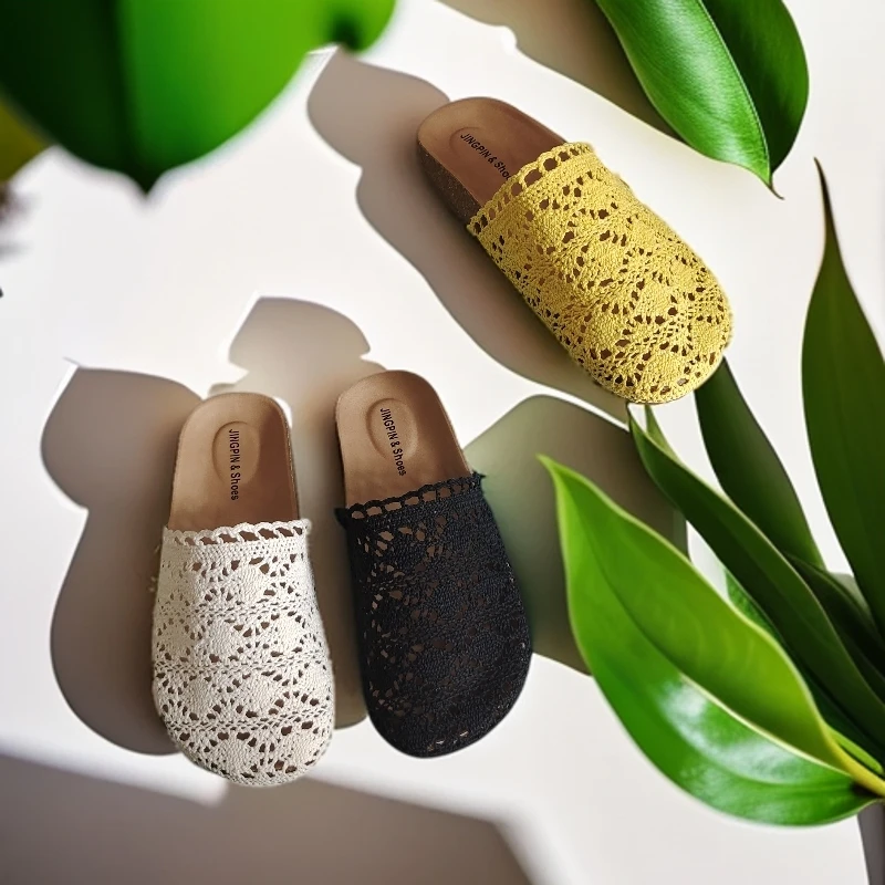 985微针织拖鞋田园风日常平底防滑包头拖软底包头夏