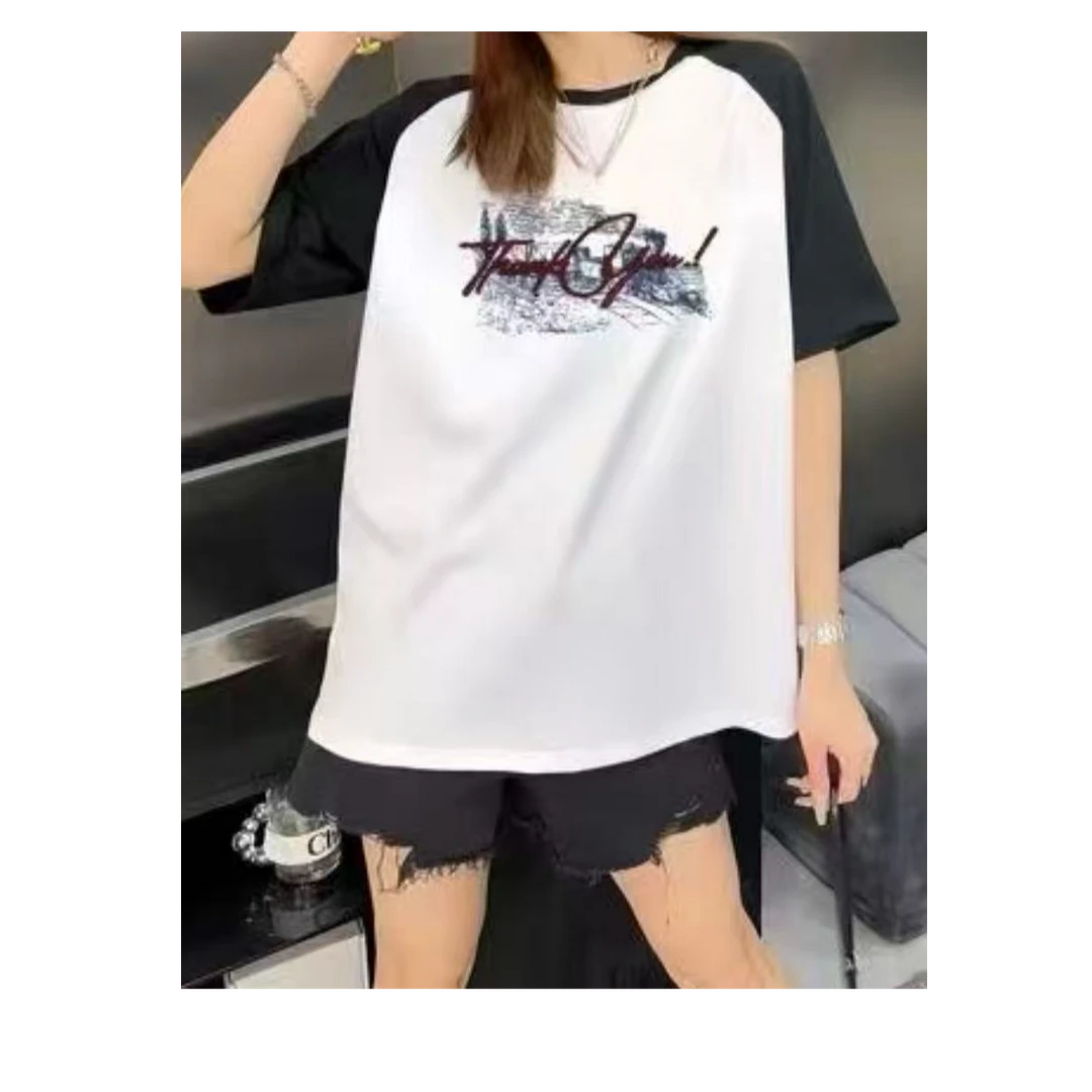 BA家A2079黑擦肩英文风景短袖