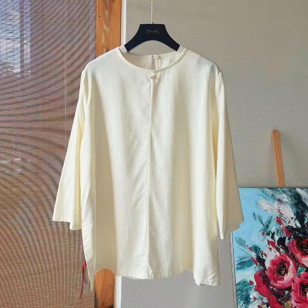【以晴.高定】高端提花柞蚕丝气质版九分袖上衣透气时尚百搭休闲