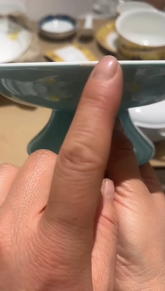 瓷隆达骨瓷蓝色水果盘1个微瑕