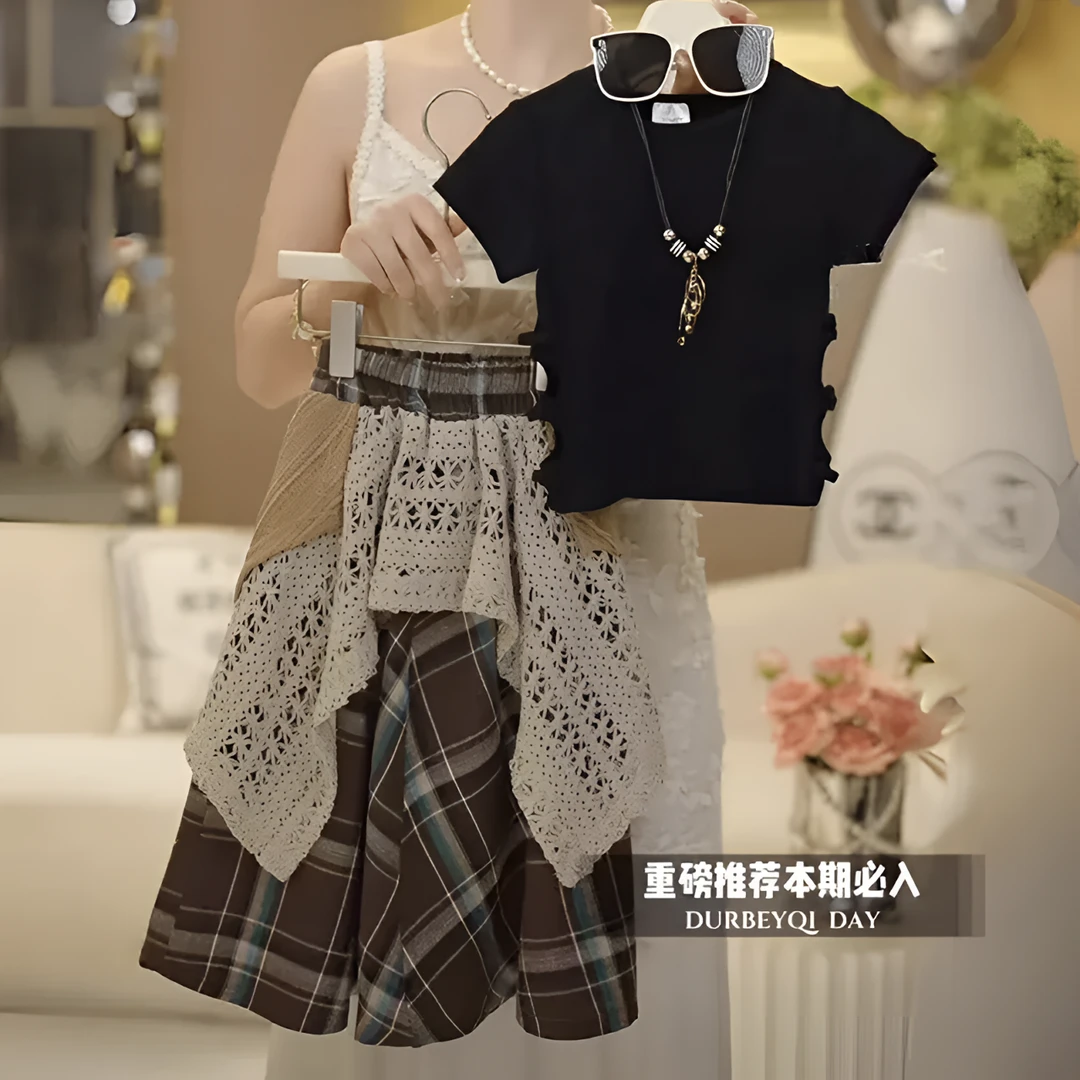 女童夏装短袖套装2025新款中大童夏季潮酷穿搭女孩洋气裙子两件套