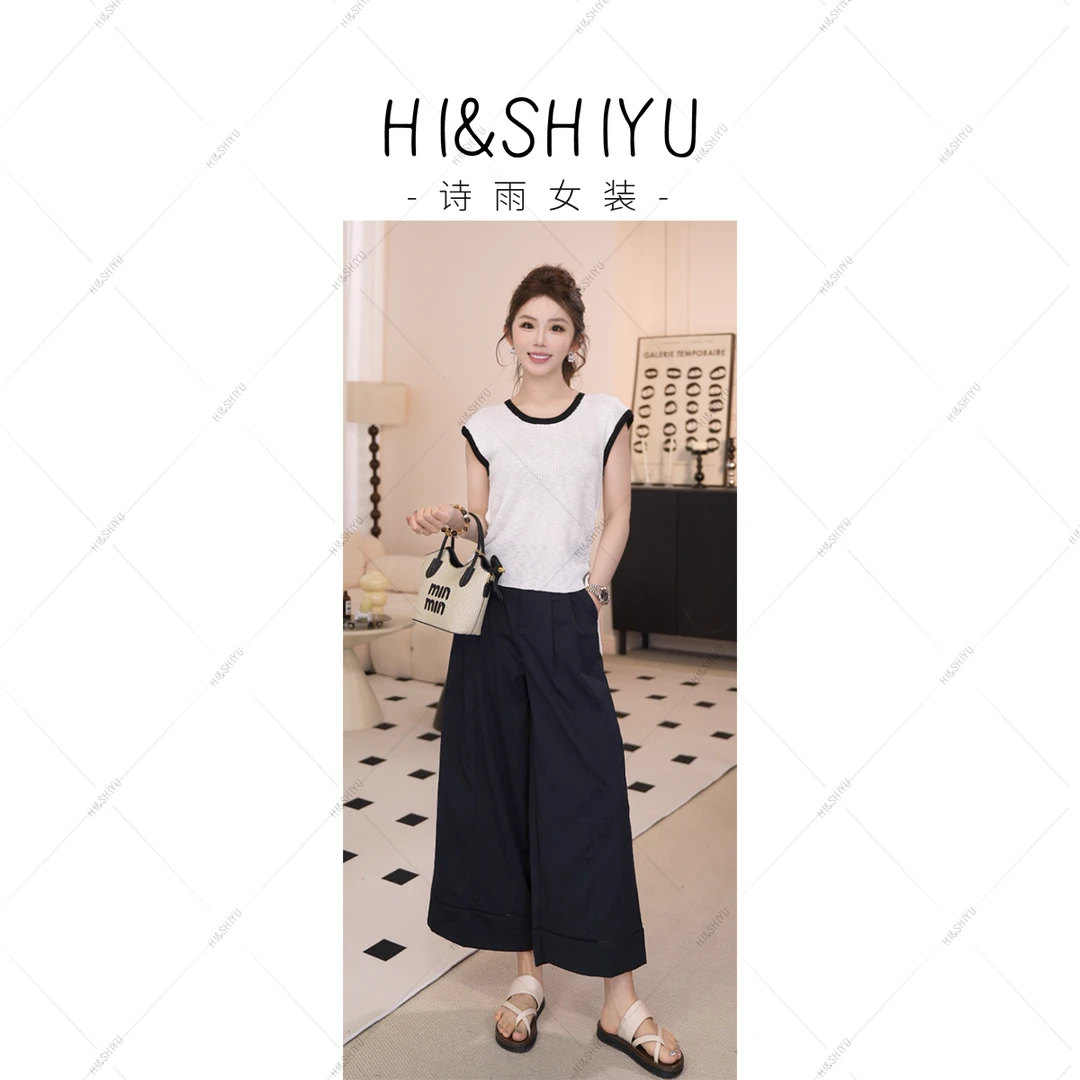 HISHIYU新款时尚百搭高腰宽松九分阔腿直筒休闲裤